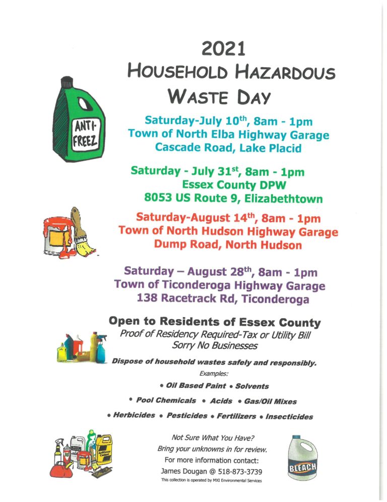 2021 HOUSEHOLD HAZARDOUS WASTE DAYS Minerva New York